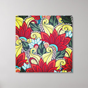 Red Yellow Blue Green Flowers And Swirl Canvas Print