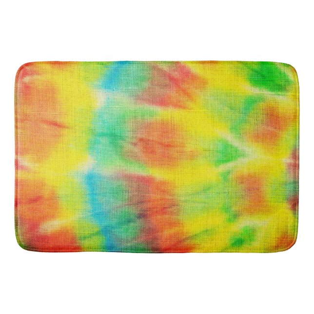 Red yellow blue green tie dye bath mat (Front)