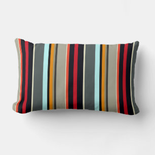 Red Yellow Blue Grey Multicolored Stripe Pattern Lumbar Cushion