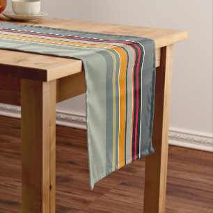 Red Yellow Blue Grey Multicolored Striped Pattern Short Table Runner