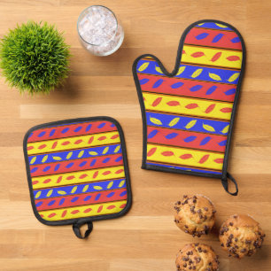 Red Yellow Blue Leaf Oven Mitt and Pot Holders Oven Mitt & Pot Holder Set