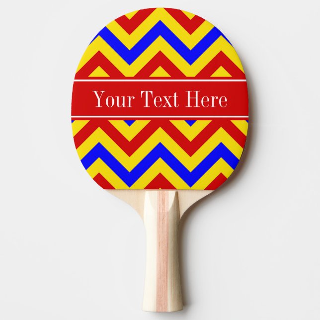 Red, Yellow, Blue LG Chevron Red Name Monogram Ping Pong Paddle (Front)