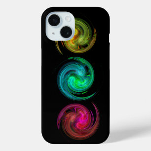 RED YELLOW BLUE LIGHT VORTEX Fractal Art, Black iPhone 15 Case