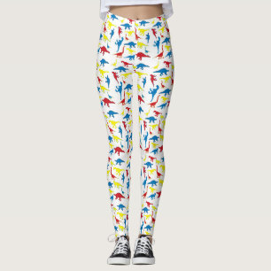 Red yellow blue pattern dinosaurs leggings