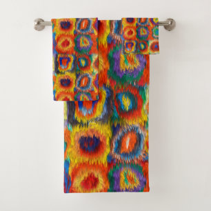 Red Yellow Blue Pink Purple Green Squares Circles Bath Towel Set