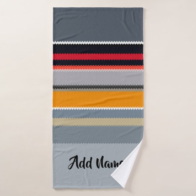 Red Yellow Blue Silver Multicolor Striped Pattern Bath Towel (Bath Towel)