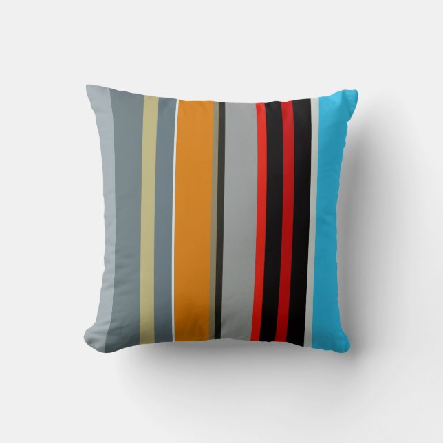 Red Yellow Blue Silver Multicolor Striped Pattern Cushion (Front)