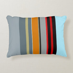 Red Yellow Blue Silver Multicolor Striped Pattern Decorative Cushion