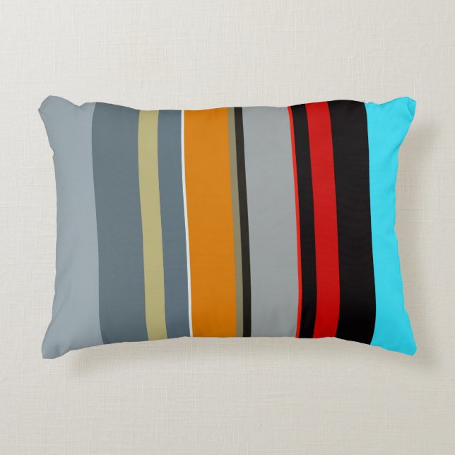 Red Yellow Blue Silver Multicolor Striped Pattern Decorative Cushion (Front)