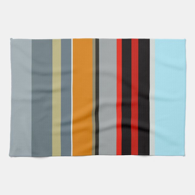 Red Yellow Blue Silver Multicolor Striped Pattern Tea Towel (Horizontal)