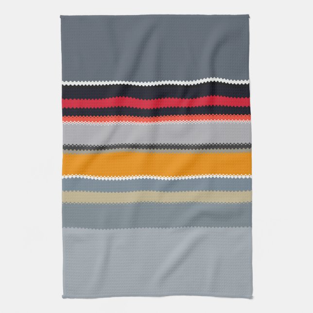 Red Yellow Blue Silver Multicolor Striped Pattern Tea Towel (Vertical)