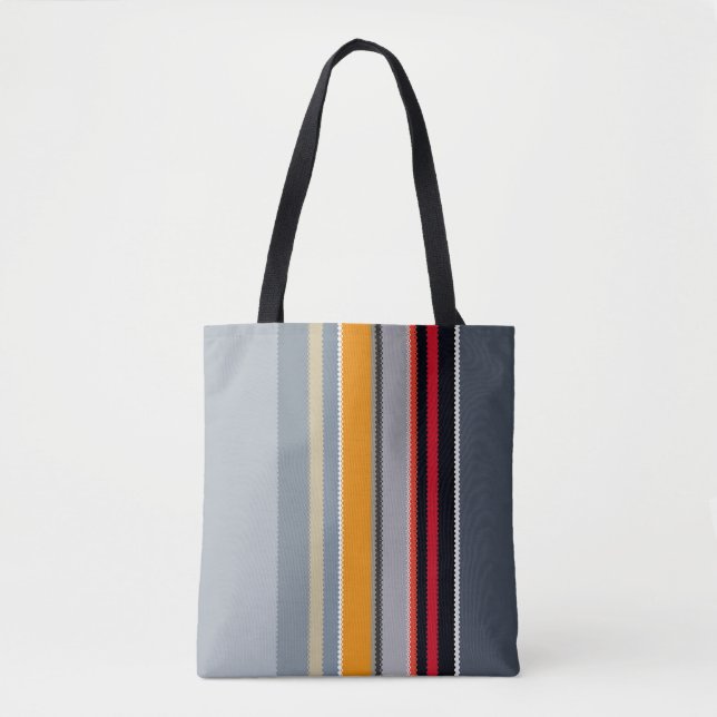 Red Yellow Blue Silver Multicolor Striped Pattern Tote Bag (Front)