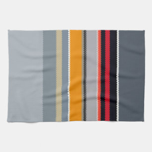 Red Yellow Blue Silver Multicolored Stripes Tea Towel