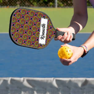 Red Yellow Blue Spiral by Kenneth Yoncich Pickleball Paddle