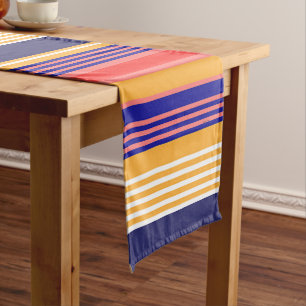 RED YELLOW BLUE STRIPES SHORT TABLE RUNNER