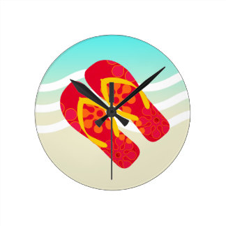 Beach Themed Wall Clocks | Zazzle.co.uk - Red Yellow Blue Summer Beach Theme Flip Flops Wallclocks