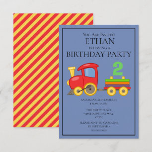 Red Yellow Blue Train Child's 2nd Birthday Party Invitation