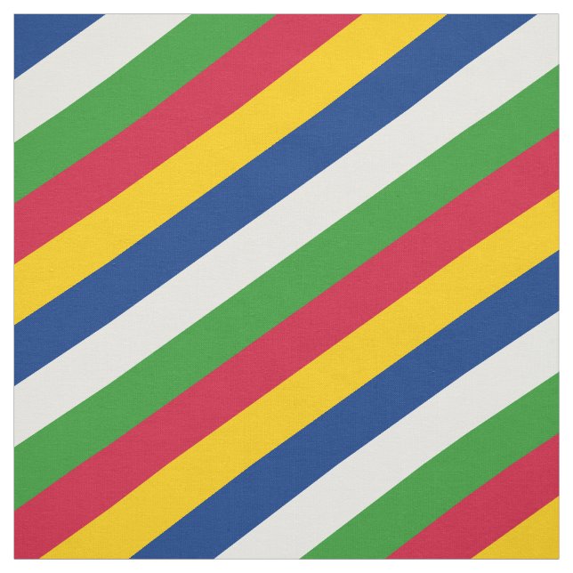 Red, yellow, blue, white and green striped pattern fabric (Swatch)