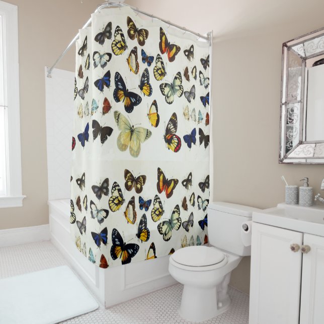 RED YELLOW BLUE WHITE BUTTERFLIES Beauty Nature Shower Curtain (In Situ)