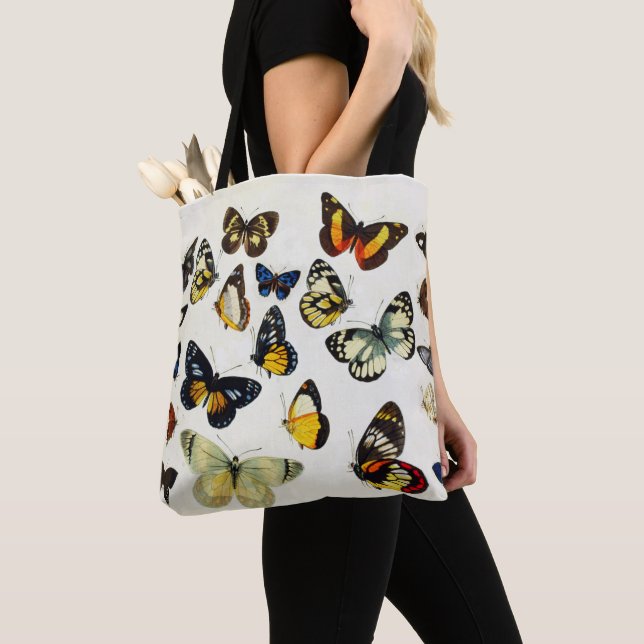 RED YELLOW BLUE WHITE BUTTERFLIES Beauty Nature Tote Bag (Close Up)