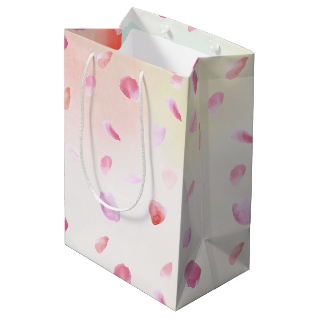 Red Yellow Blush Pink Peach Rose Petals Medium Gift Bag (Back Angled)