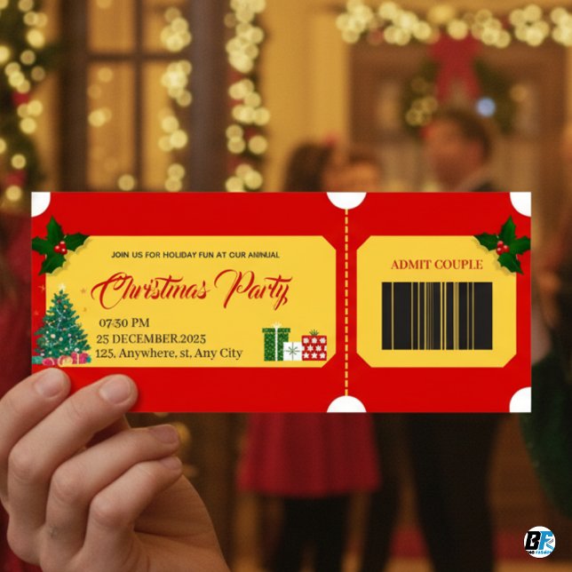Red & Yellow Bold Christmas Party Entry P Ticket  (Creator Uploaded)