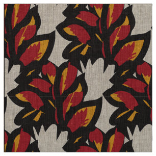 Red Yellow Botanical Leaf Pattern Fabric
