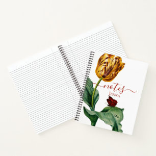 Red & Yellow Botanical Tulip on White Notebook