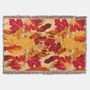 Red Yellow Brown Orange Autumn Leaves Throw Blanket