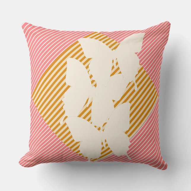 Red Yellow Butterfly Stripe Cushion (Front)