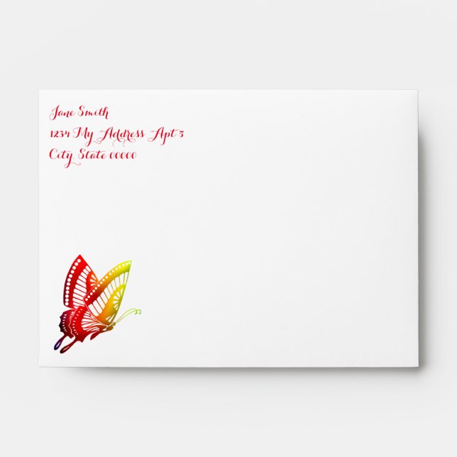 Red & Yellow Butterfly White Envelopes (Front)
