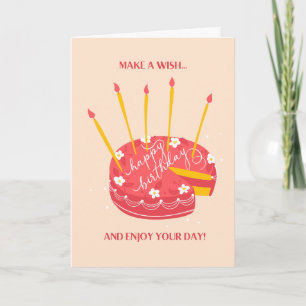 Red & yellow cake with matching candles Birthday Card