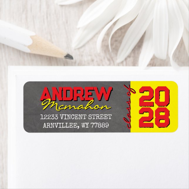 Red & Yellow Chalkboard Graduation Return Address (Insitu)