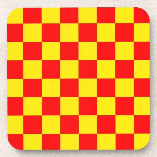 Red Yellow Check Chequered Pattern Design  Coaster (Front)
