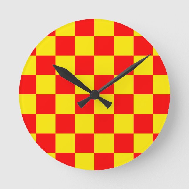 Red Yellow Check Chequered Pattern Design  Round Clock (Front)