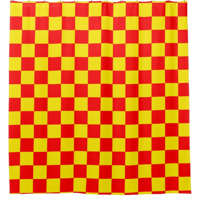 Red Yellow Check Chequered Pattern Design  Shower Curtain (Front)