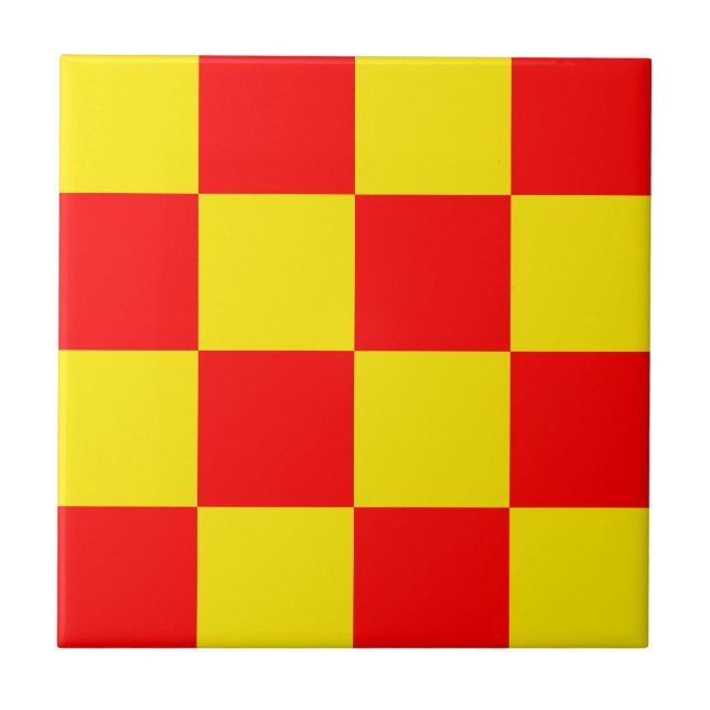 Red Yellow Check Chequered Pattern Design  Tile (Front)