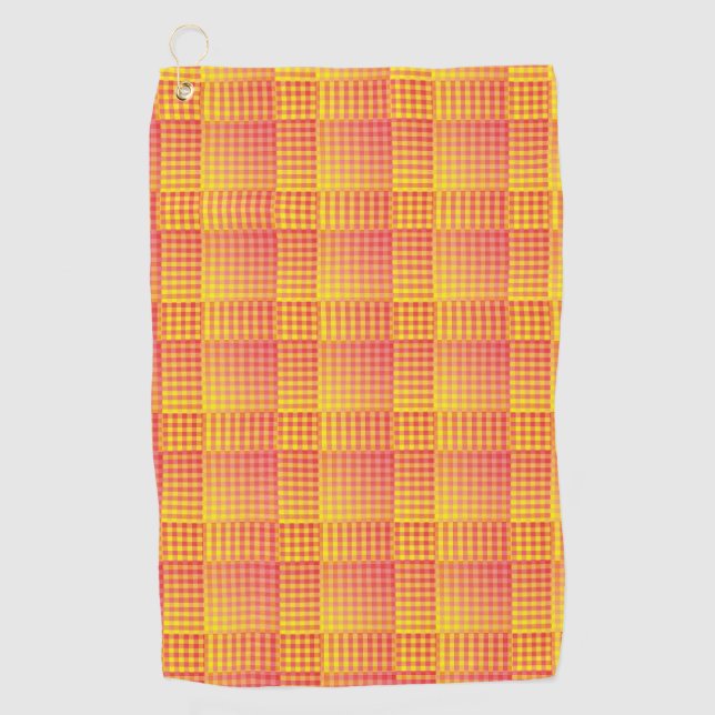 Red Yellow Checker Abstract Pattern Golf Towel (Front)