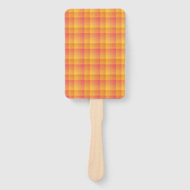 Red Yellow Checker Abstract Pattern Hand Fan (Front)