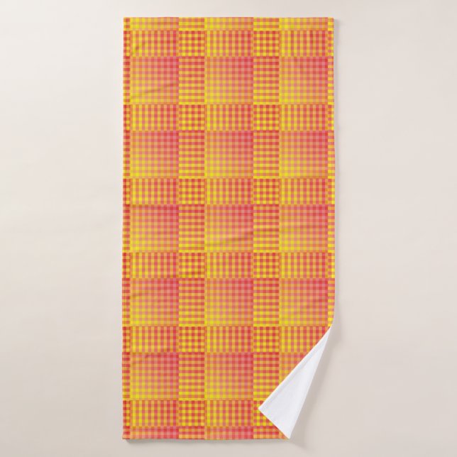 Red Yellow Chequered Abstract Pattern Bath Towel (Bath Towel)