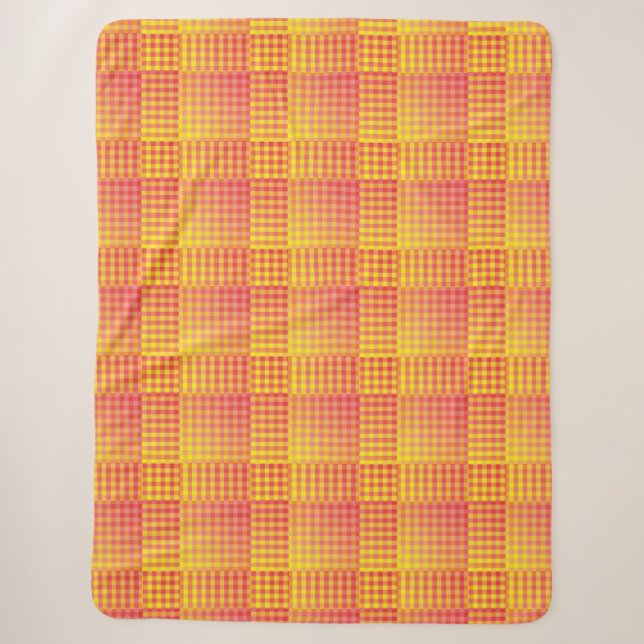Red Yellow Chequered Abstract Pattern Sherpa Blanket (Front)