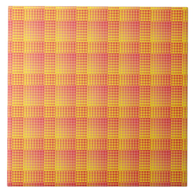 Red Yellow Chequered Abstract Pattern Tile (Front)