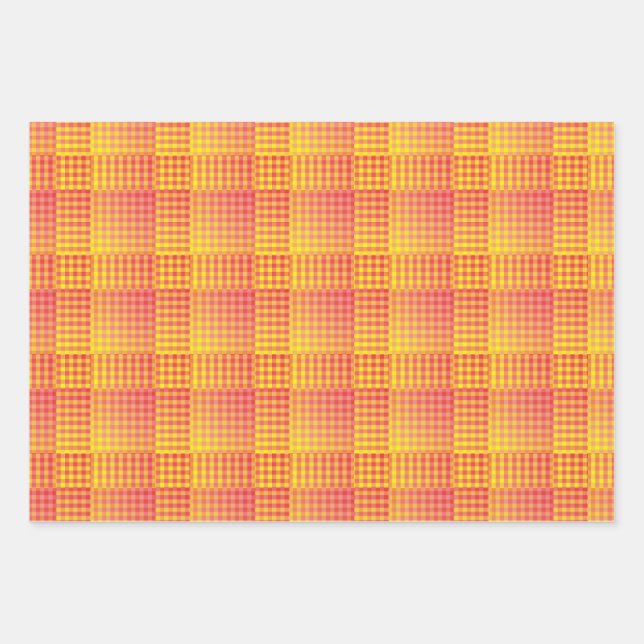 Red Yellow Chequered Abstract Pattern Wrapping Paper Sheet (Front)
