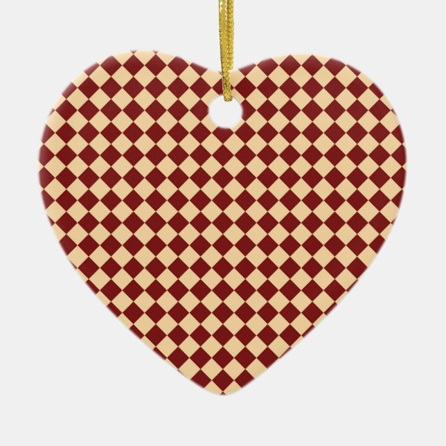 Red Yellow Chequered Diamond Pattern Ceramic Tree Decoration (Front)