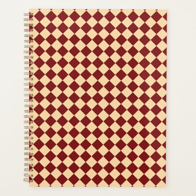 Red Yellow Chequered Diamond Pattern  Planner (Front)