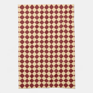 Red Yellow Chequered Diamond Pattern Tea Towel