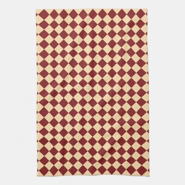 Red Yellow Chequered Diamond Pattern Tea Towel (Vertical)