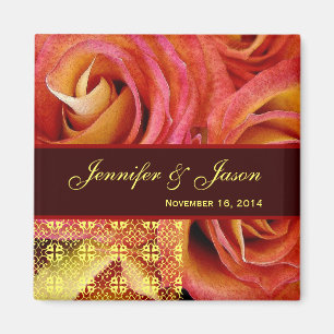 Red Yellow Chocolate Wedding Lace Rose Bouquet Magnet