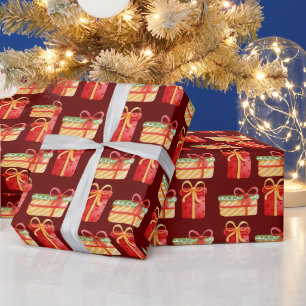 Red,Yellow Christmas Gifts Dark Red Wrapping Paper