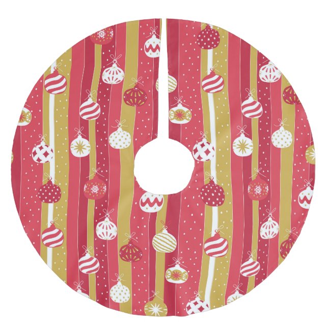 Red Yellow Christmas Tree Ornaments Brushed Polyester Tree Skirt (Front)